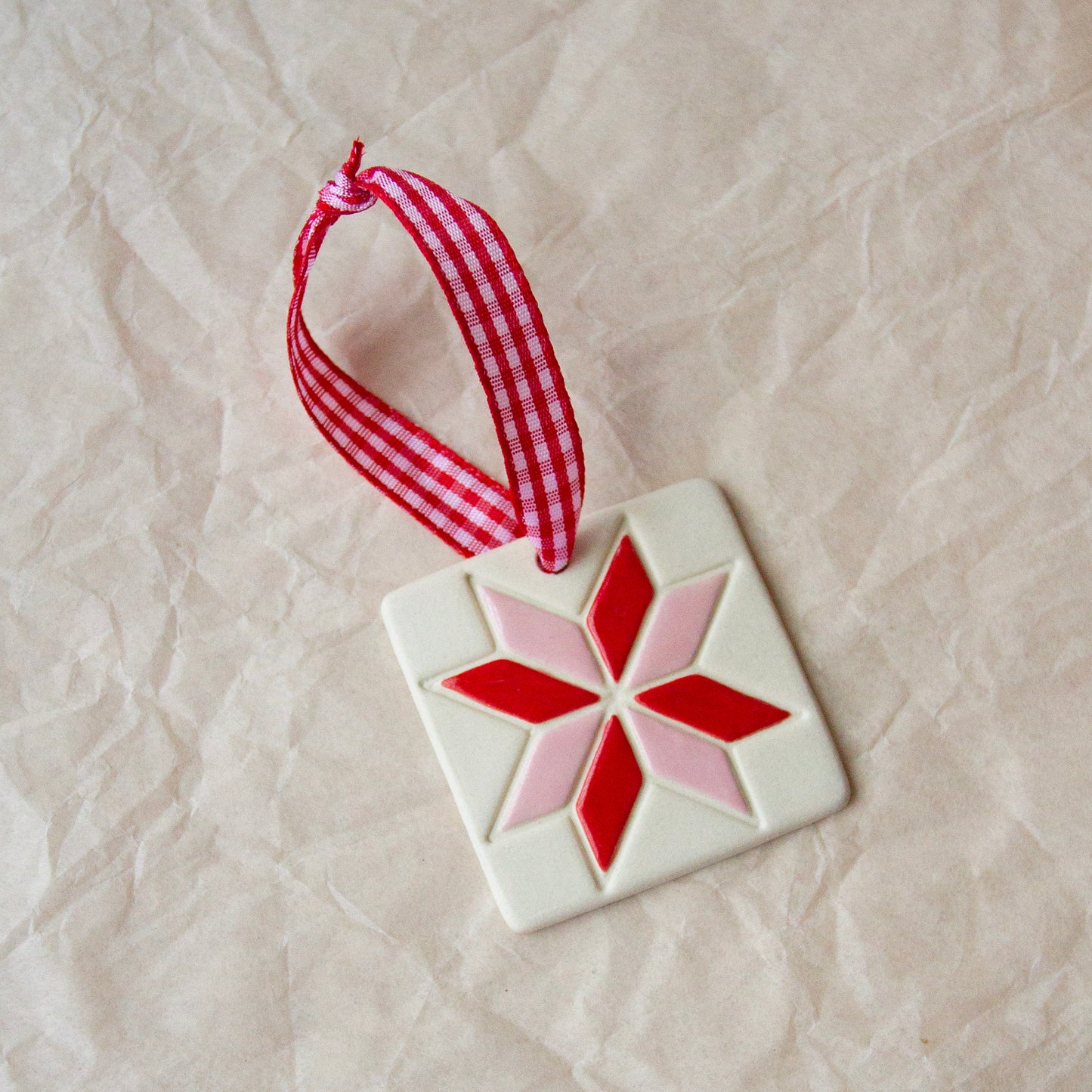 Ceramic Ornament - Sawtooth Pink & Red