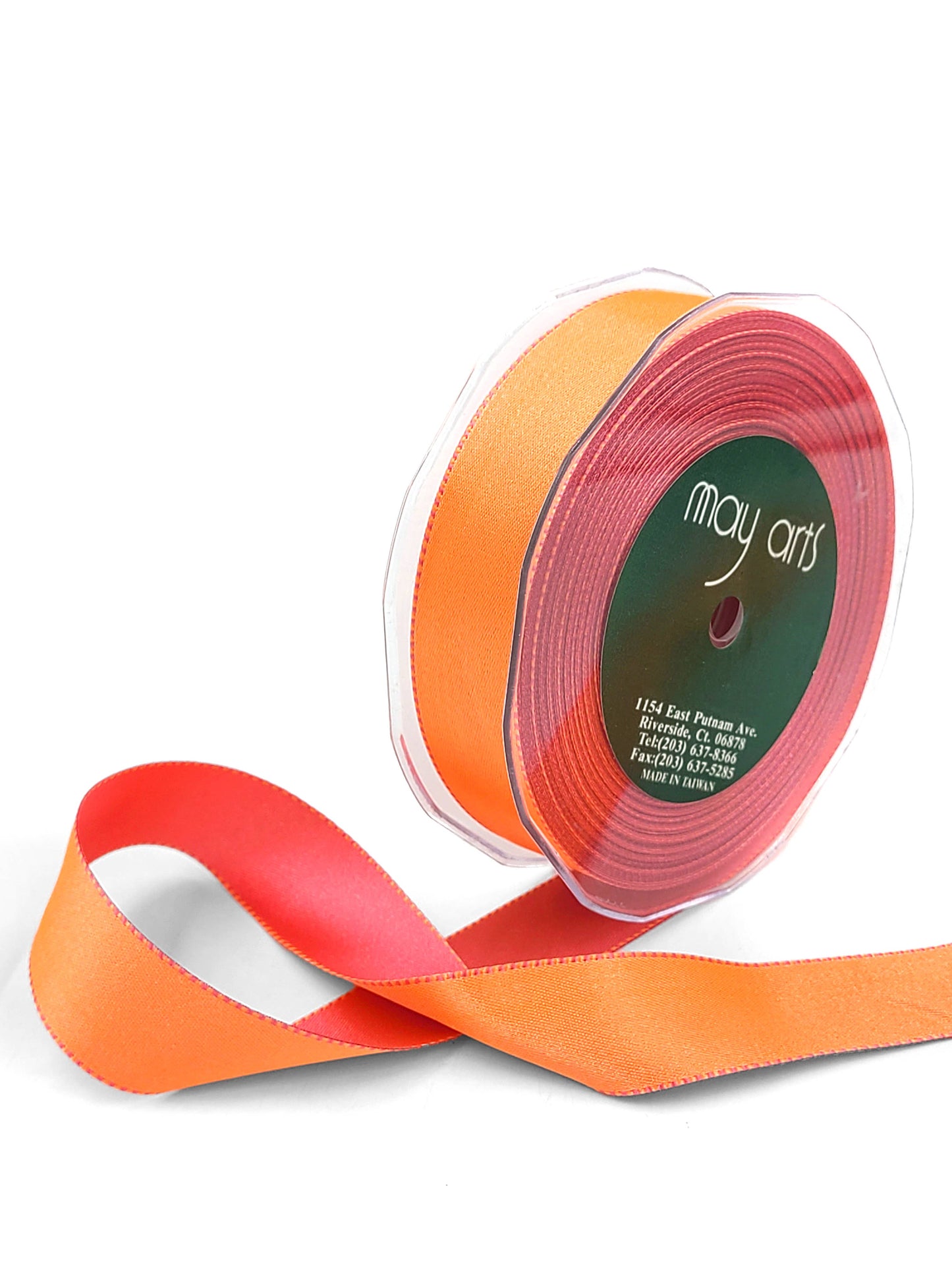 1" Woven Double Face Satin Reversible Ribbon, Pink & Orange