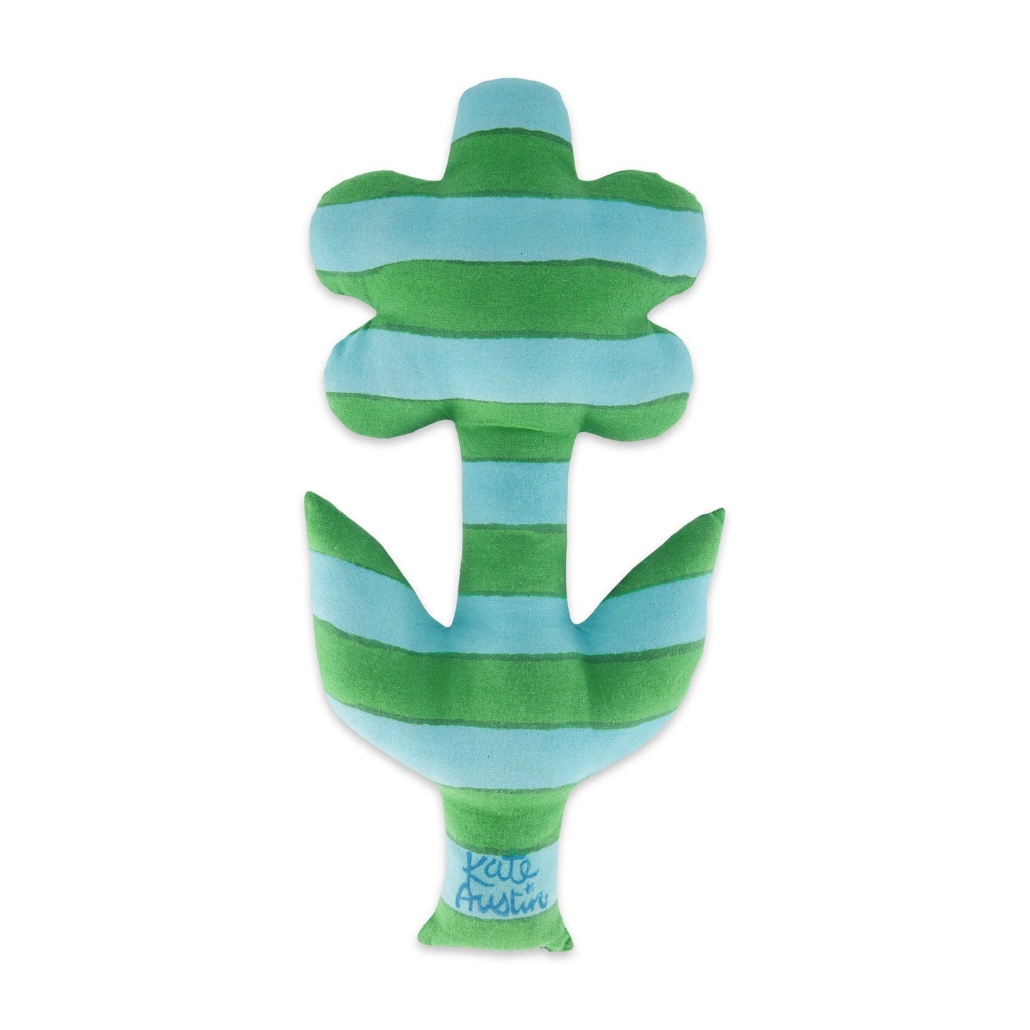 Flower Pillow in Blue Green Stripe