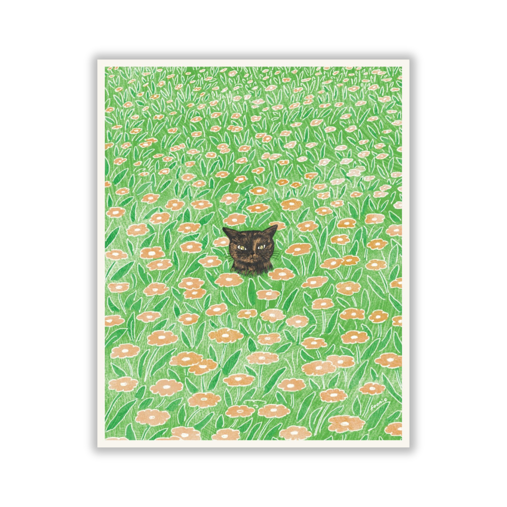 Cat in the Flower Field Print 8x10"