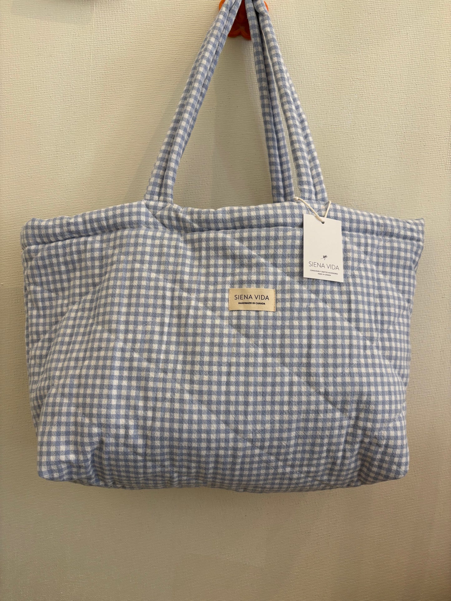 Gingham Quilted Tote Bag - Various Shades