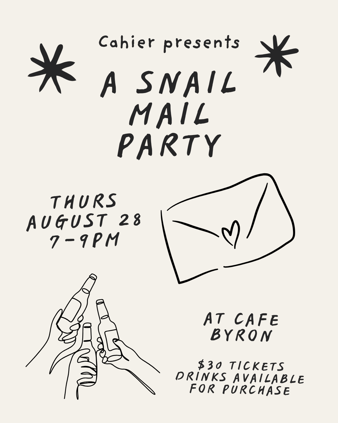 Snail Mail Party - August 28th at Cafe Byron