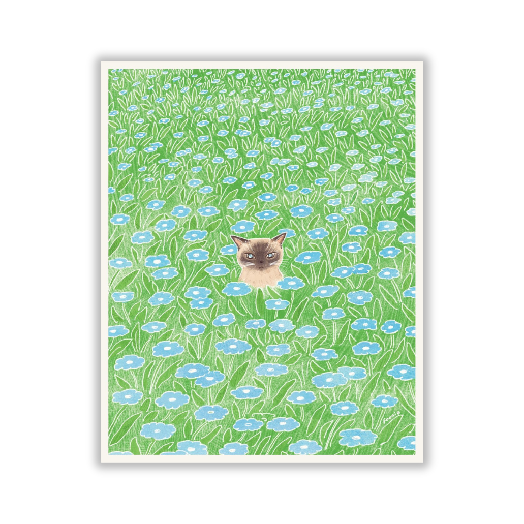 Cat in the Flower Field Print 8x10"