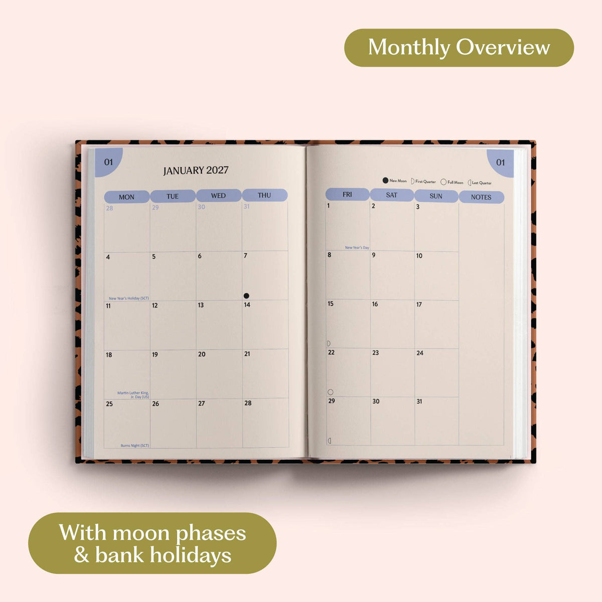 2027 Diary - A5 Hardcover Weekly, Leopard