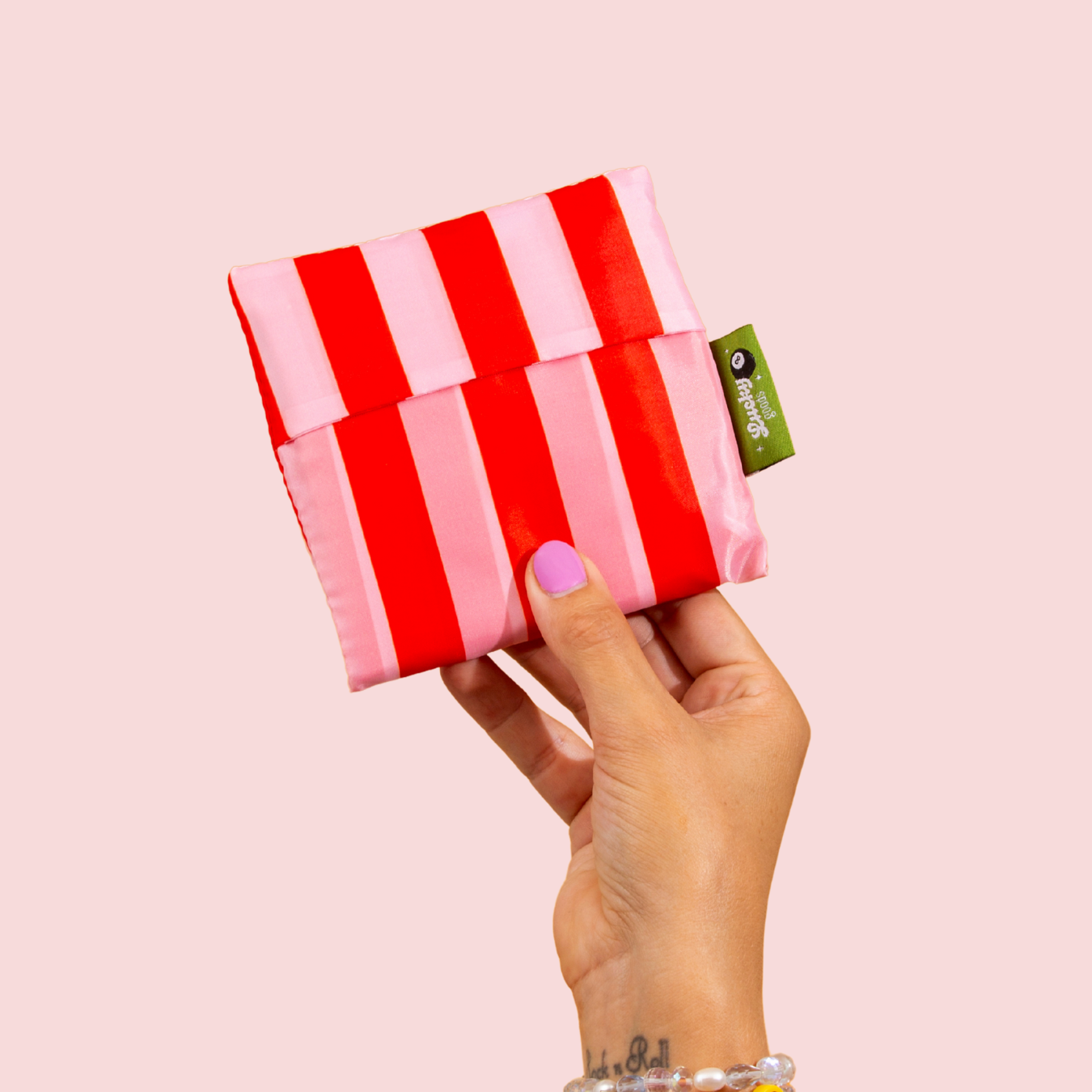 Pink & Red Stripes - Foldable Reusable Bag