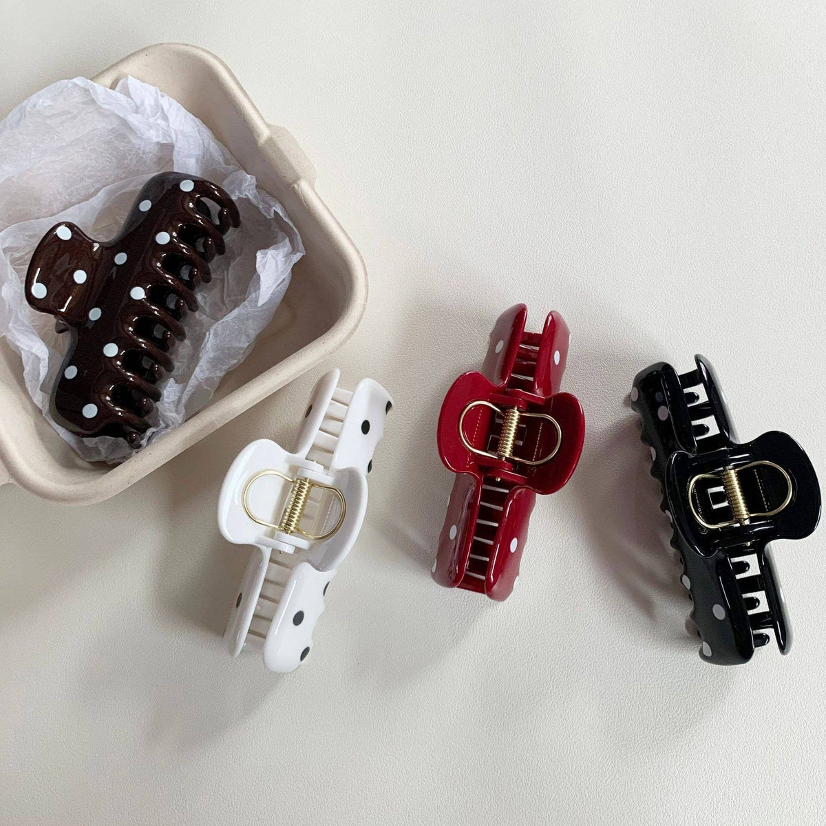 Polka Dot Rectangle - Hair Claw Clip