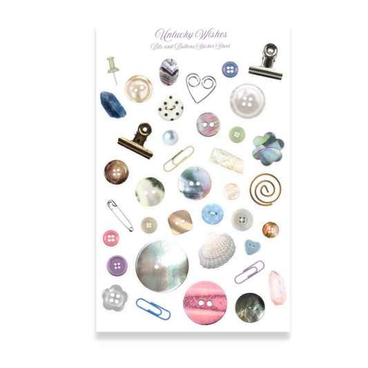Bits & Buttons Sticker Sheet | 5"x8", 38 Glossy Stickers