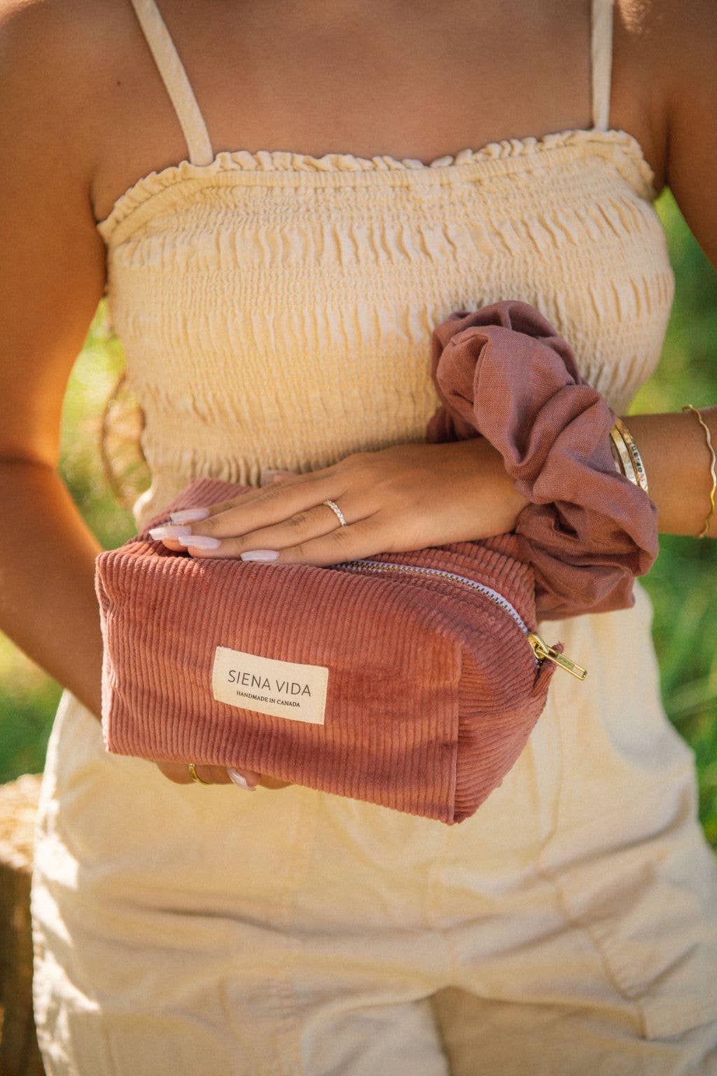 Dusty Rose Corduroy Pouch - Small