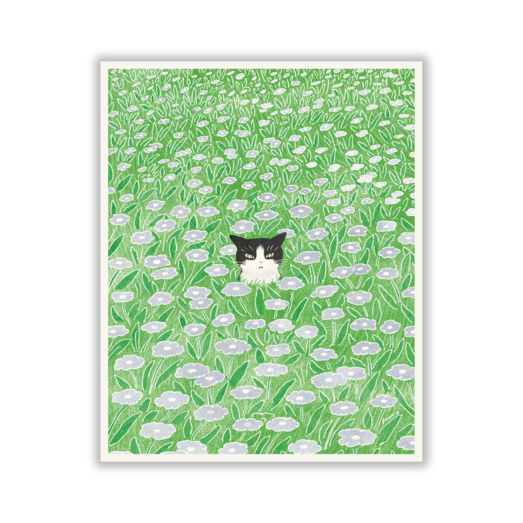 Cat in the Flower Field Print 8x10"