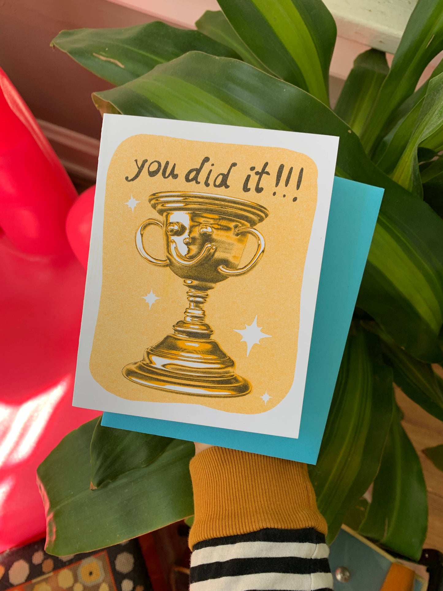 You Did It! Trophy - Risograph Greeting Card