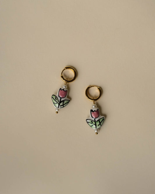 Tulip Charm - Huggie Earrings