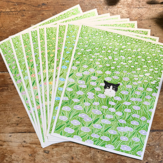 Cat in the Flower Field Print 8x10"
