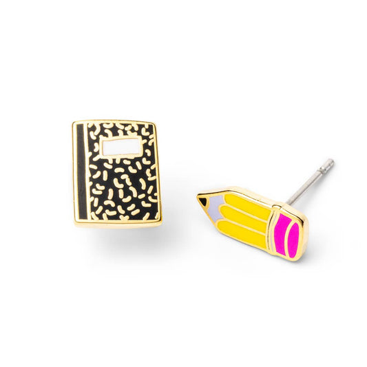 Pencil & Composition Notebook - Stud Earrings