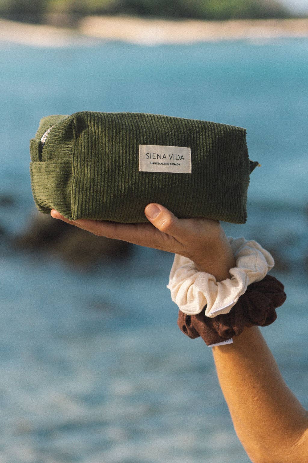 Dark Olive Corduroy Pouch - Small