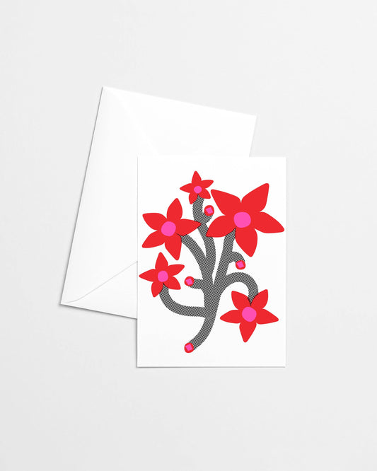 Red Flower - Risograph Greeting Card