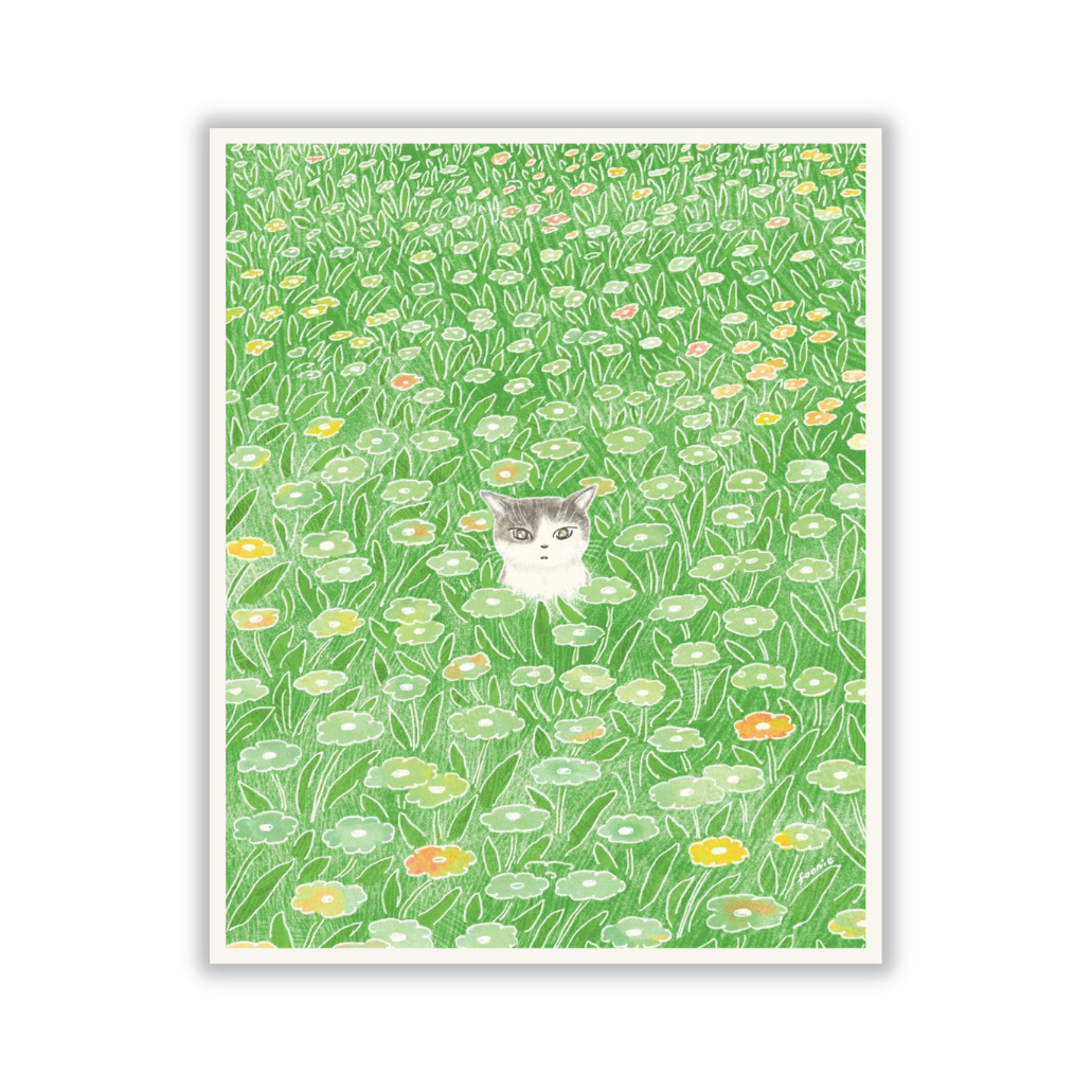 Cat in the Flower Field Print 8x10"
