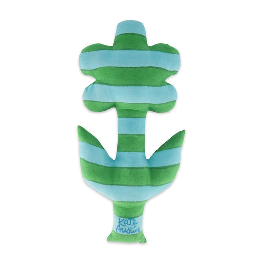 Flower Pillow in Blue Green Stripe