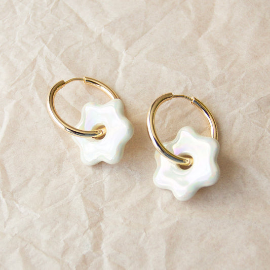 Ceramic Daisy Hoops - Iridescent