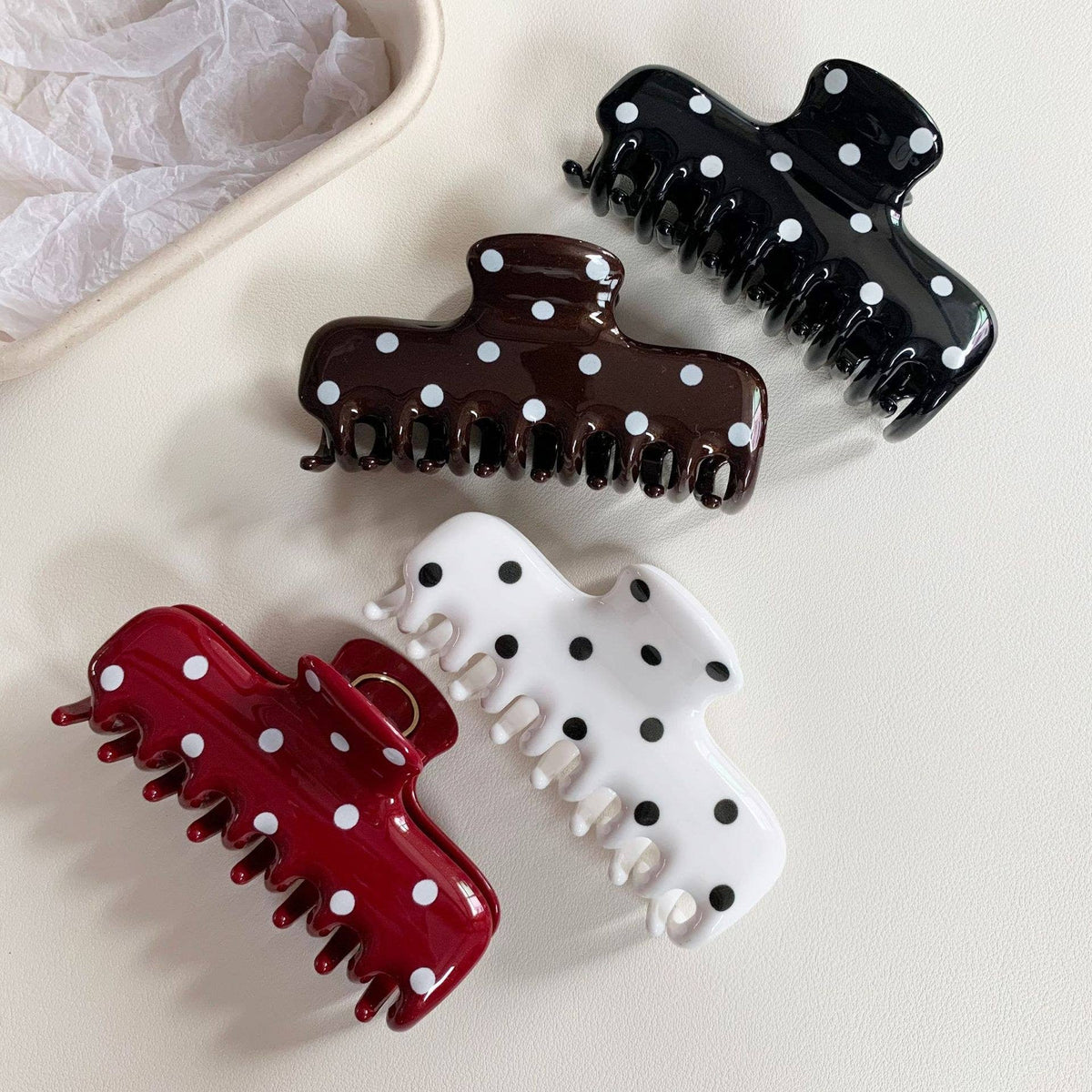 Polka Dot Rectangle - Hair Claw Clip