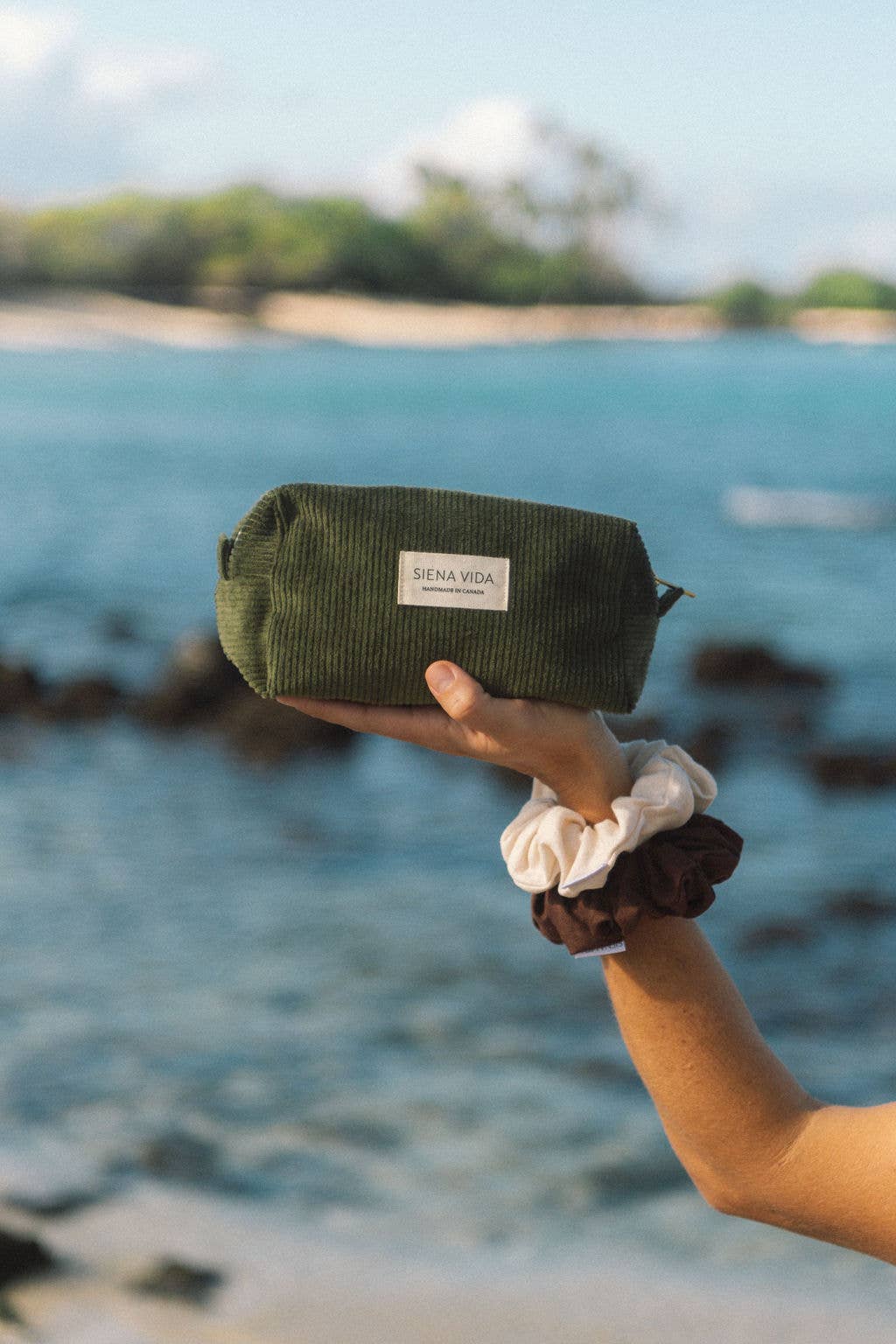 Dark Olive Corduroy Pouch - Small