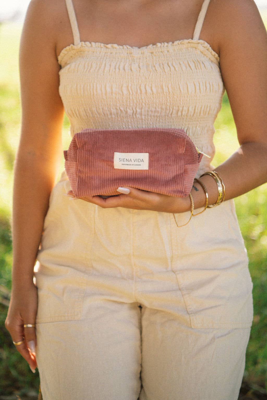 Dusty Rose Corduroy Pouch - Small
