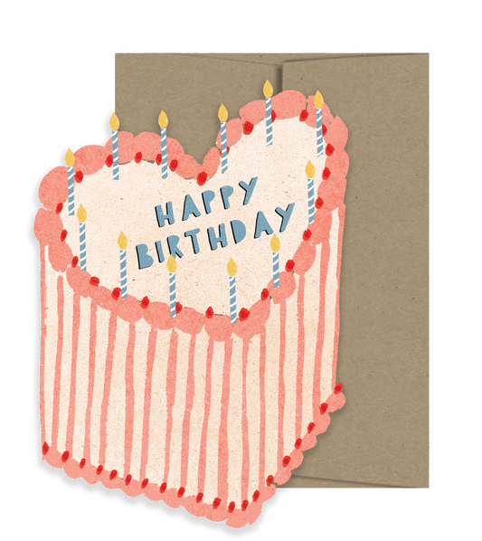 Happy Birthday Heart Cake - Die Cut Card