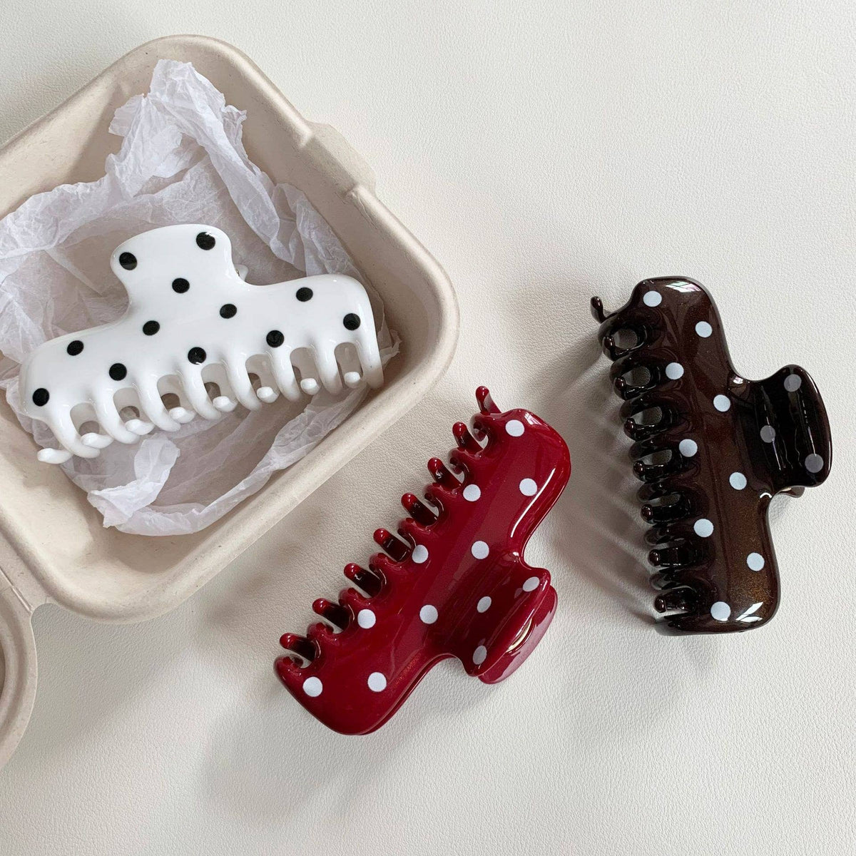 Polka Dot Rectangle - Hair Claw Clip