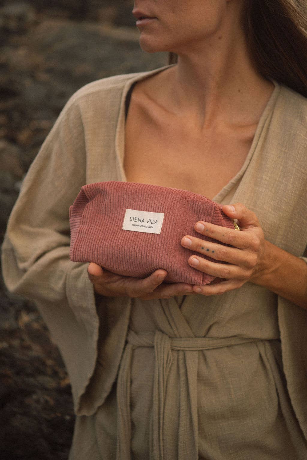 Dusty Rose Corduroy Pouch - Small