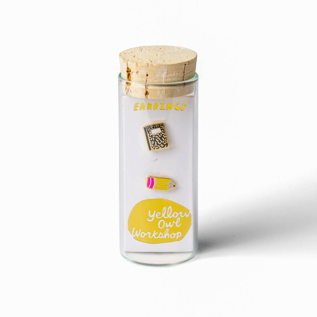 Pencil & Composition Notebook - Stud Earrings