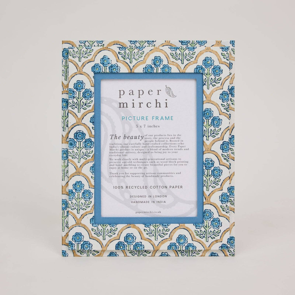 Block Printed Picture Frame - Trellis Indigo