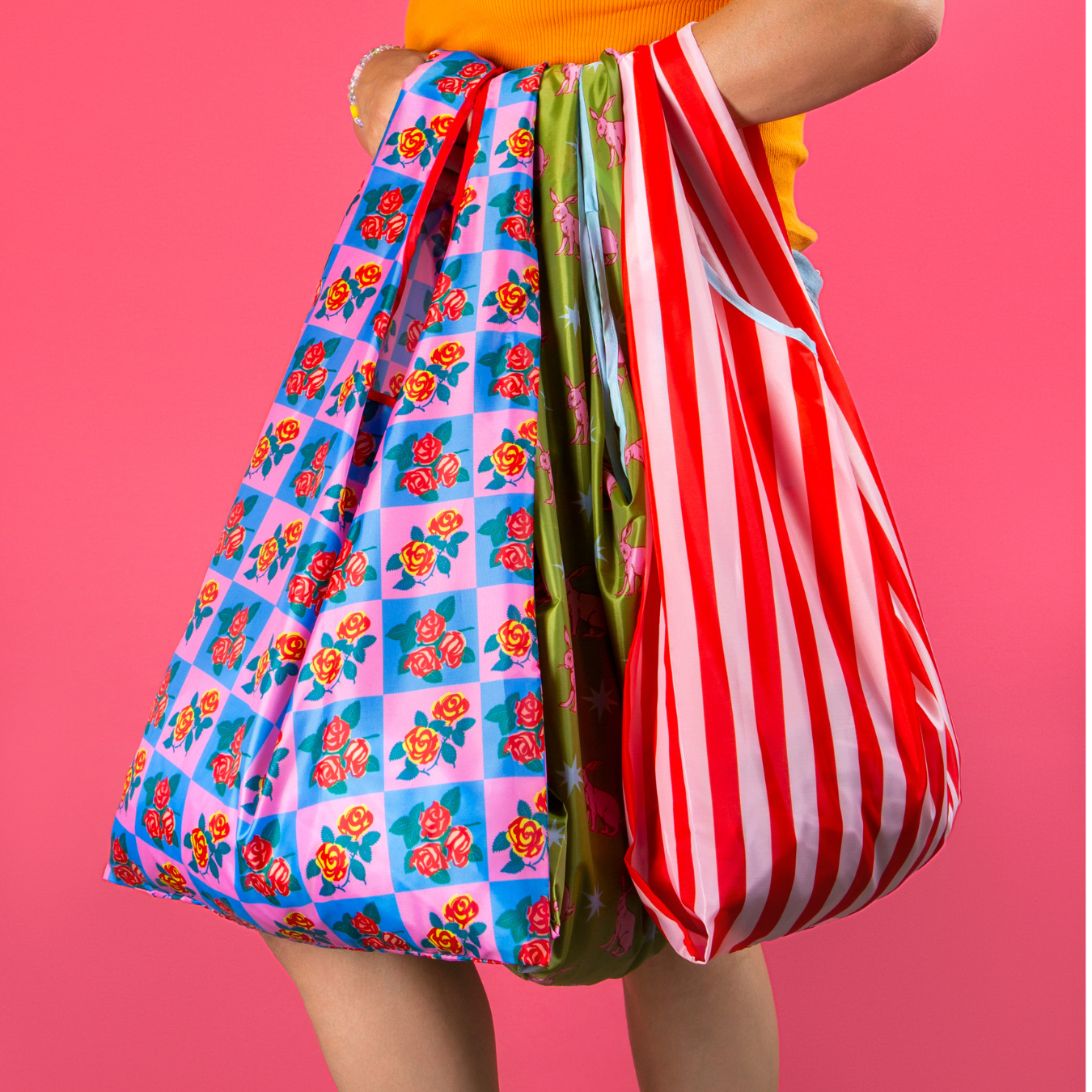 Pink & Red Stripes - Foldable Reusable Bag