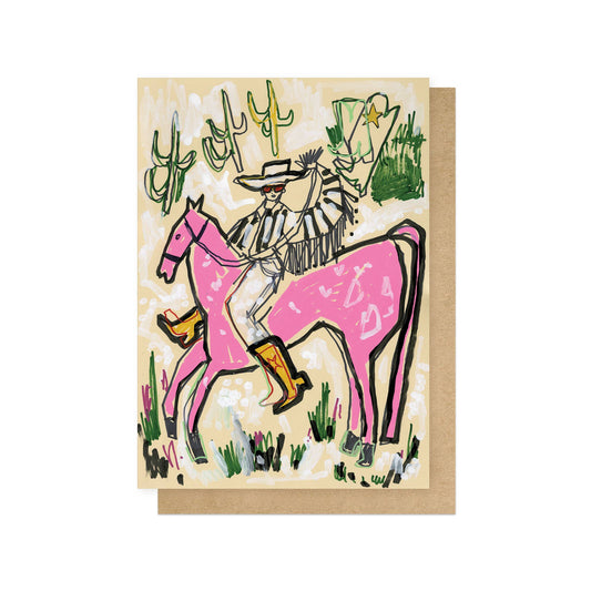 Pink Horse Cowboy - Greeting Card