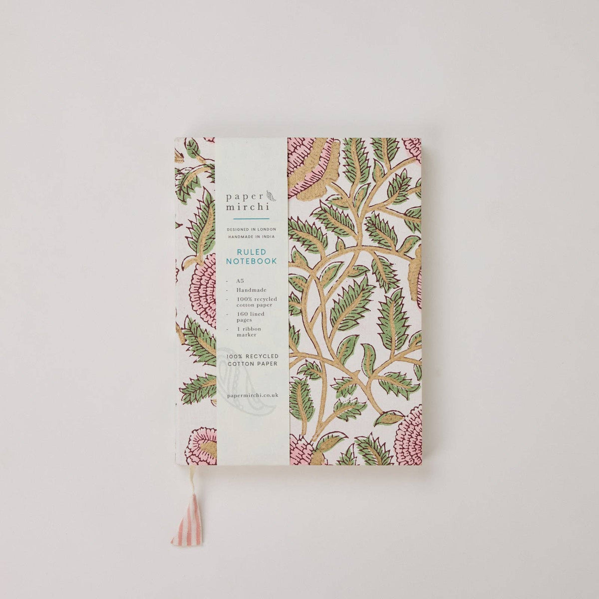 Block Printed Ruled Notebook (A5) - Marigold Glitz Blush