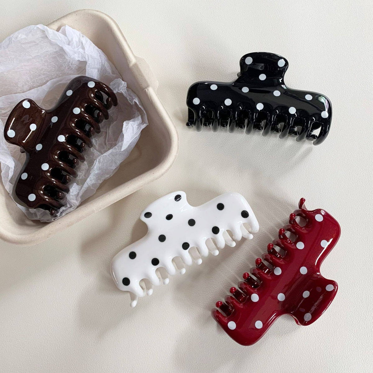 Polka Dot Rectangle - Hair Claw Clip