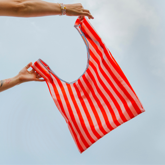 Pink & Red Stripes - Foldable Reusable Bag