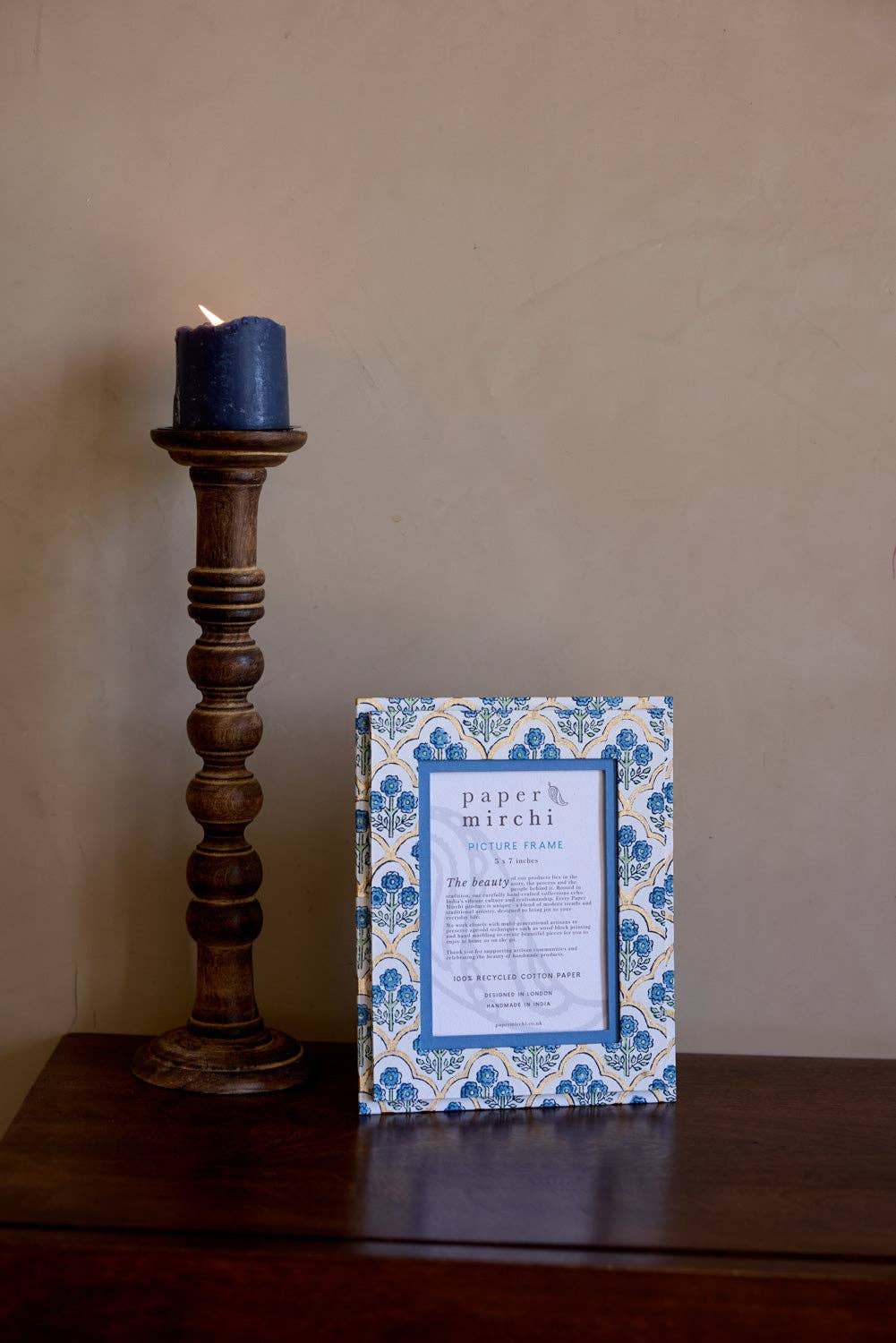 Block Printed Picture Frame - Trellis Indigo