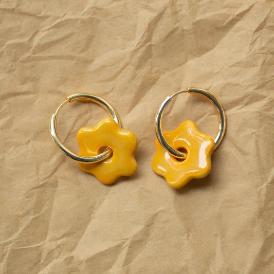 Ceramic Daisy Hoops - Mustard