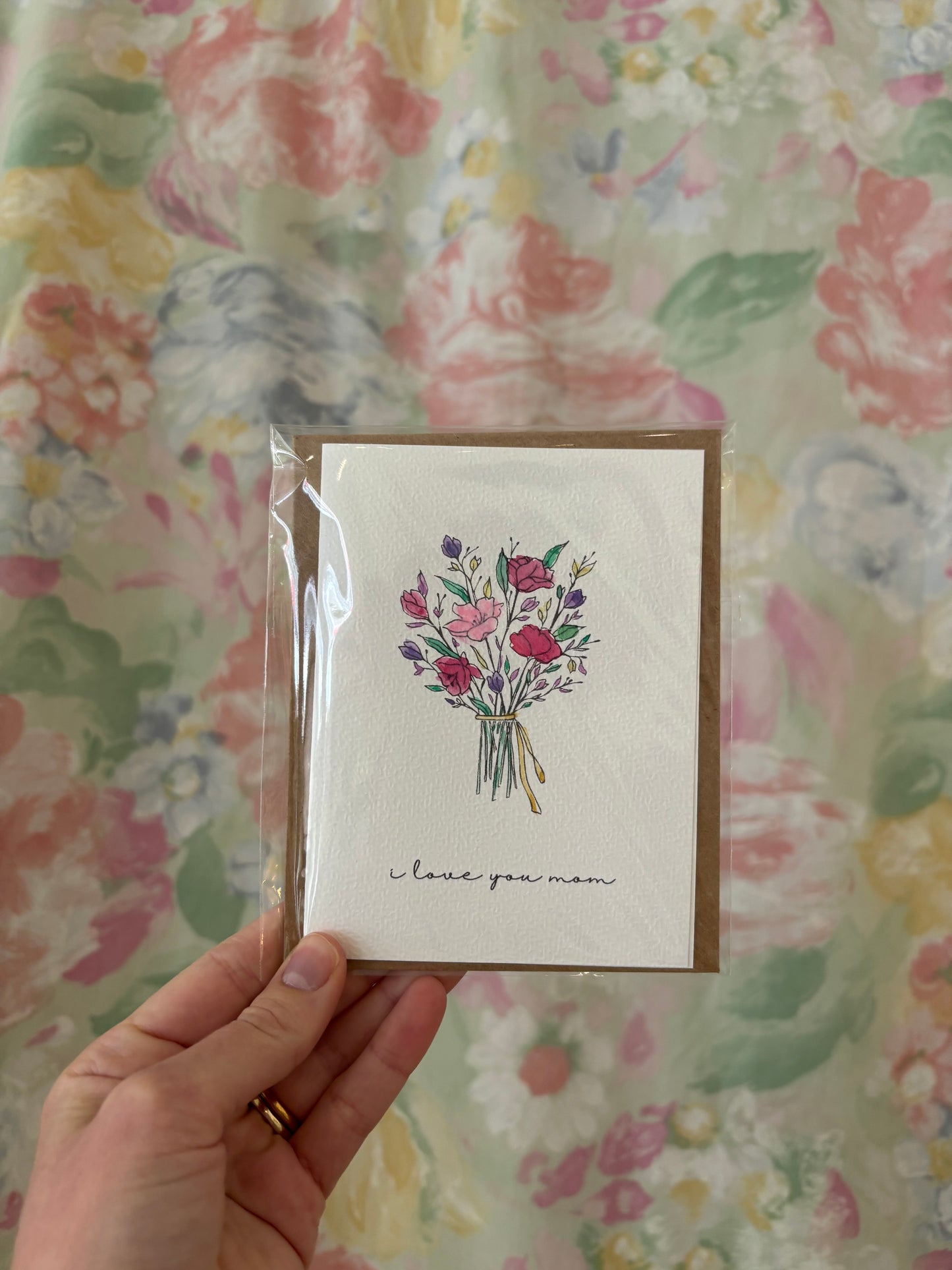 Watercolour Card - "I Love You Mom"