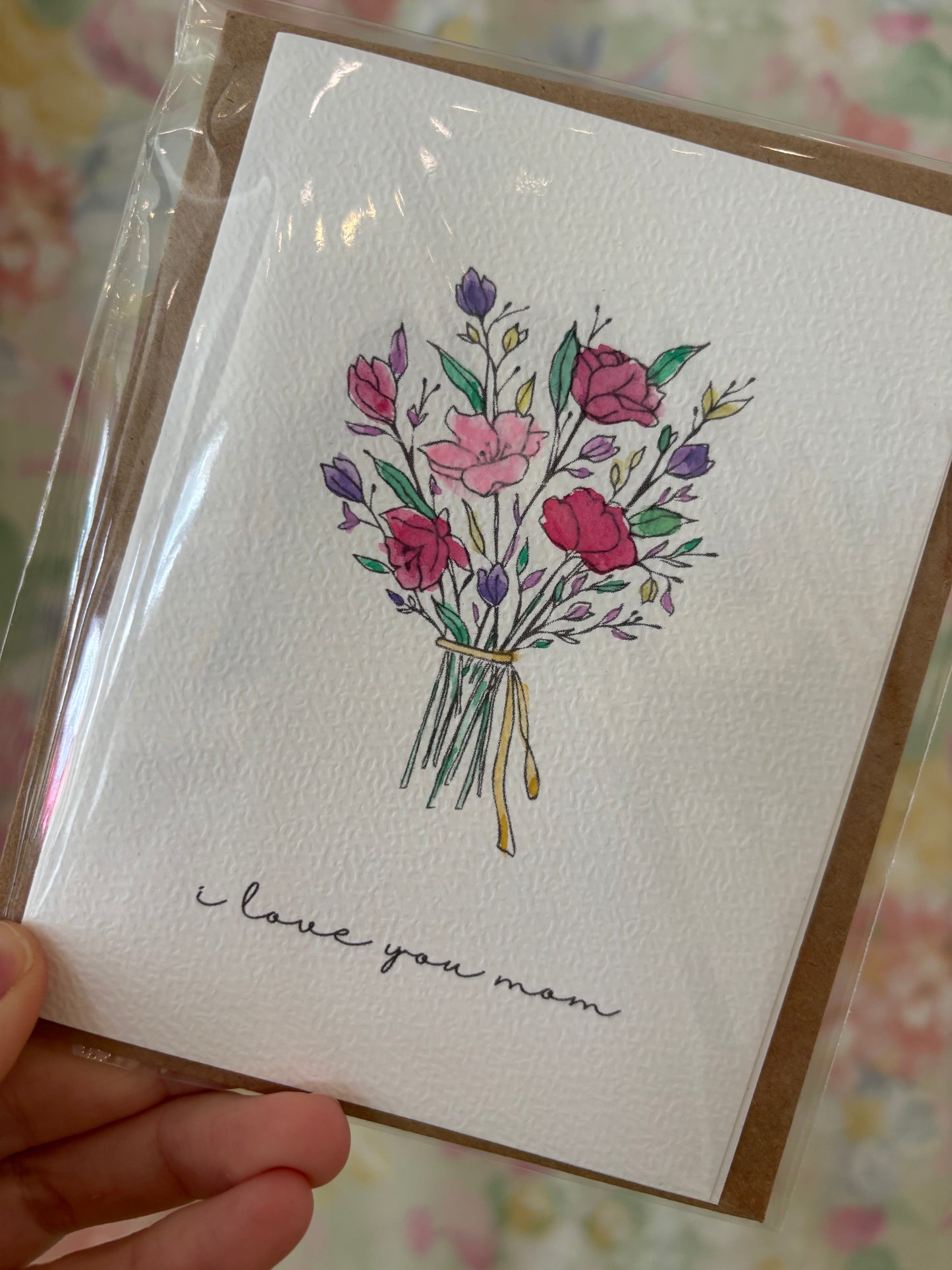 Watercolour Card - "I Love You Mom"