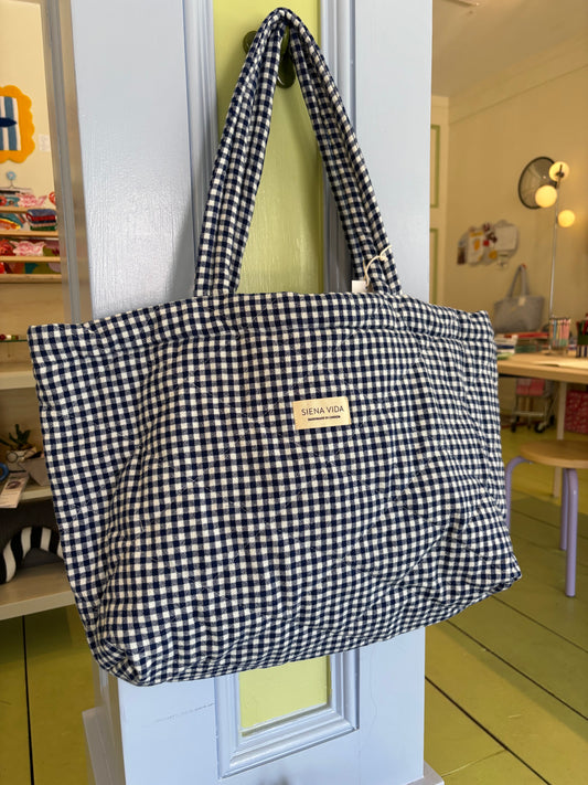 Gingham Quilted Tote Bag - Various Shades