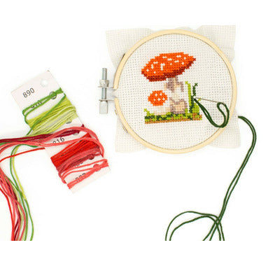 Mini Cross Stitch Embroidery Kit - Mushroom