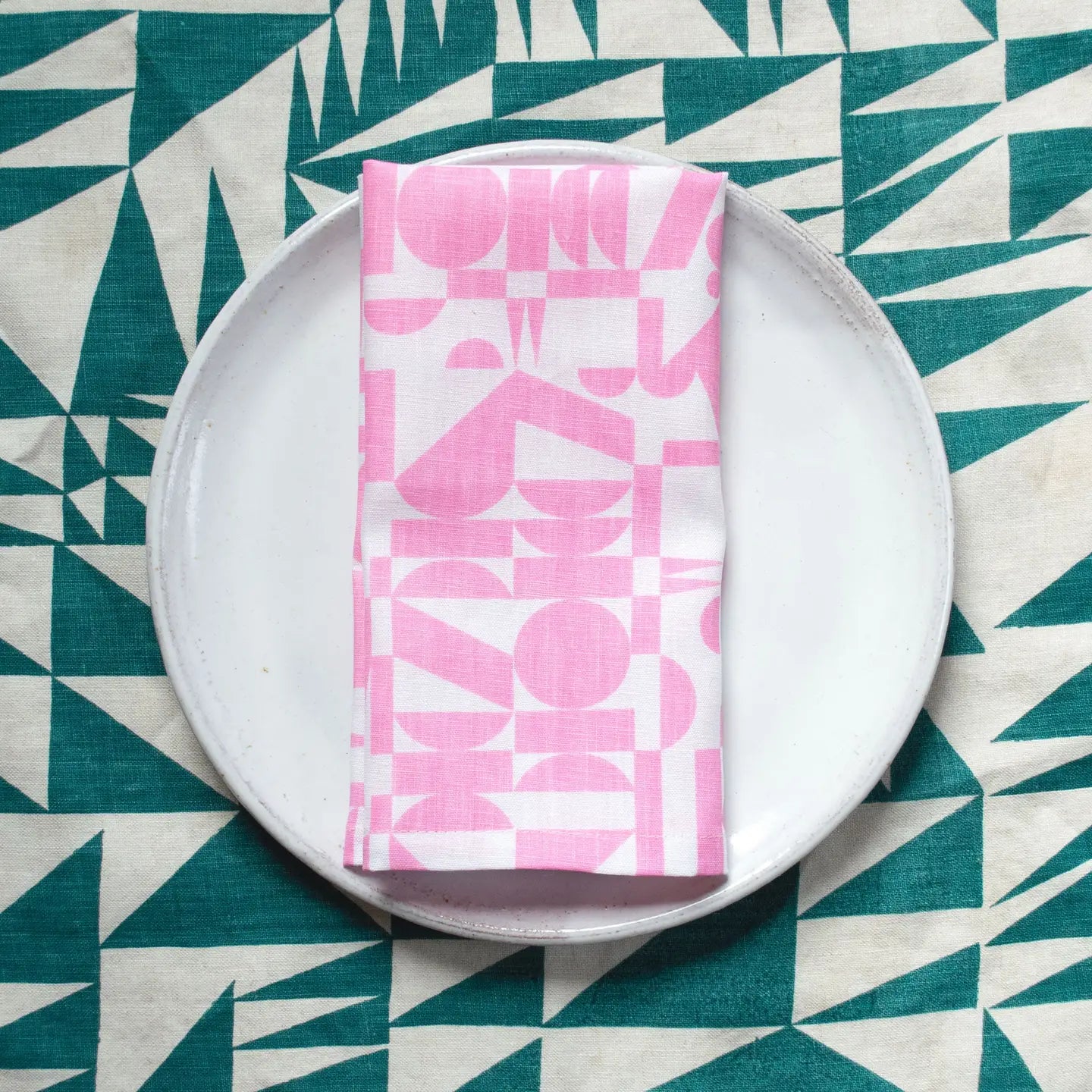 Pink Geometrics Linen Napkins