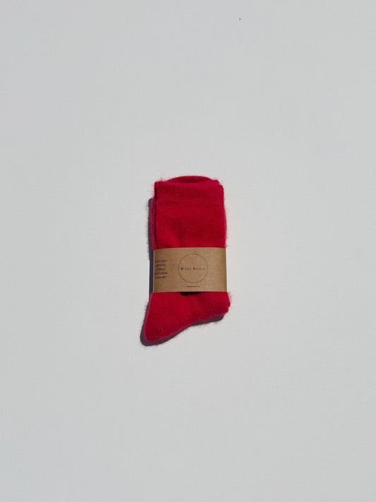 Fluffy Angora Socks - Red Coral