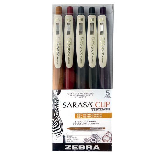SARASA Clip Vintage Retractable Gel Pen Set, 0.5mm - Light Assortment (5pk)