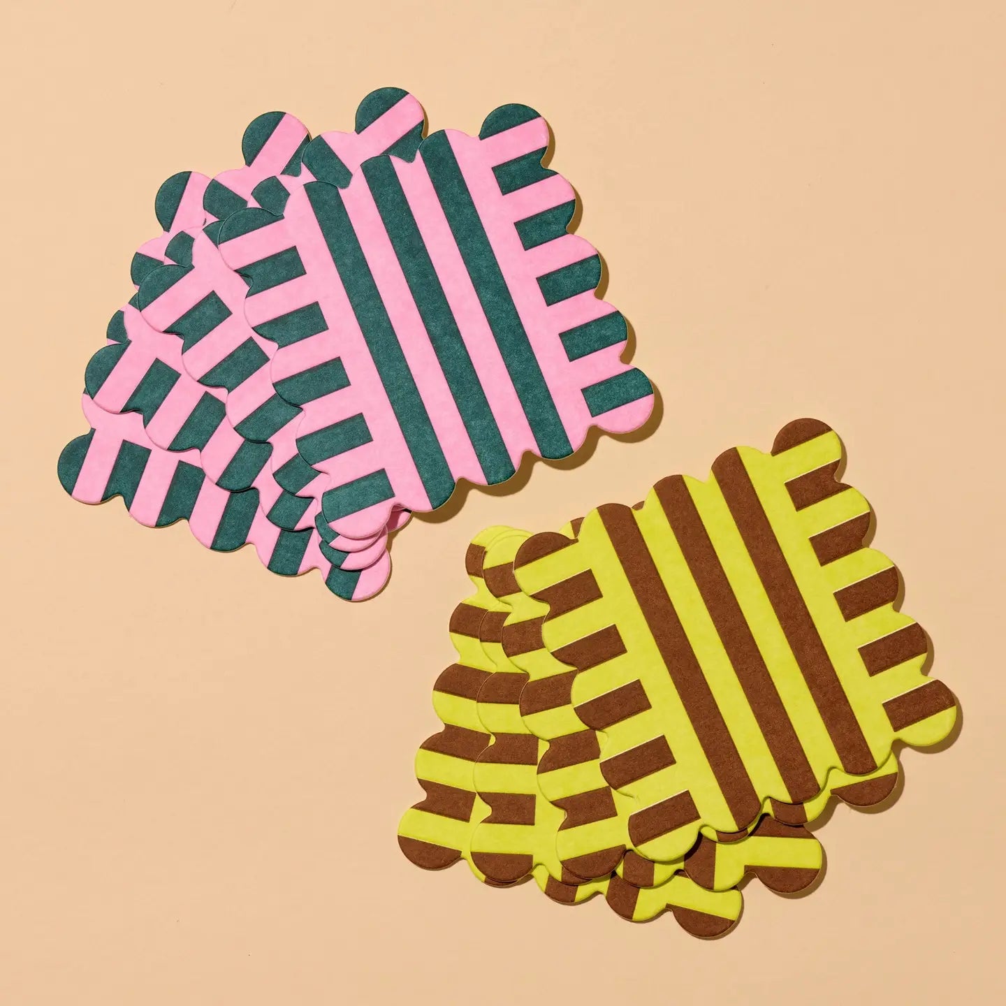 Reusable Letterpress Coasters - Riviera Scalloped Edge Striped