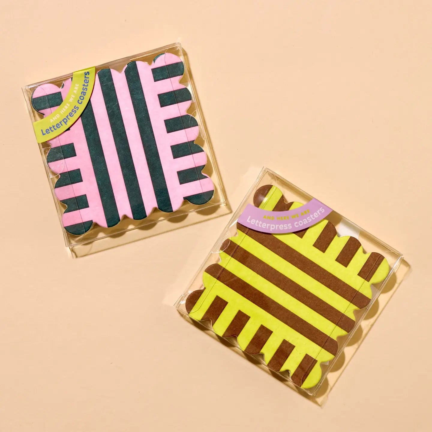 Reusable Letterpress Coasters - Riviera Scalloped Edge Striped