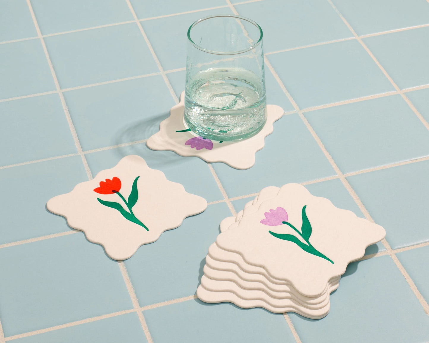 Reusable Letterpress Coasters - Printemps Tulips