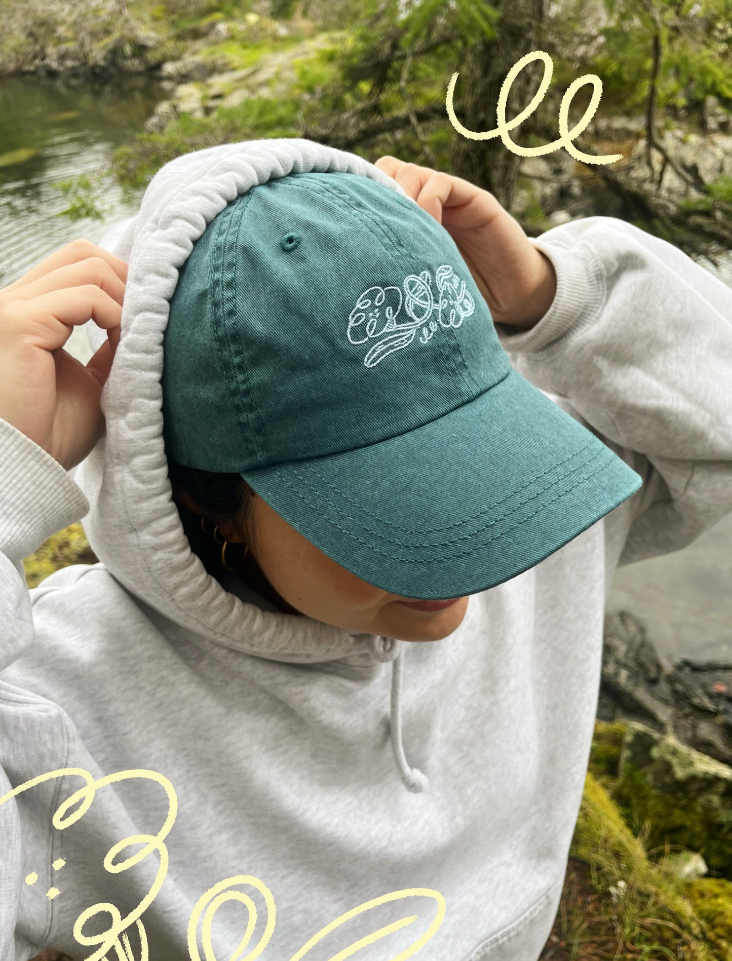 Embroidered Bloom Dad Cap - Teal