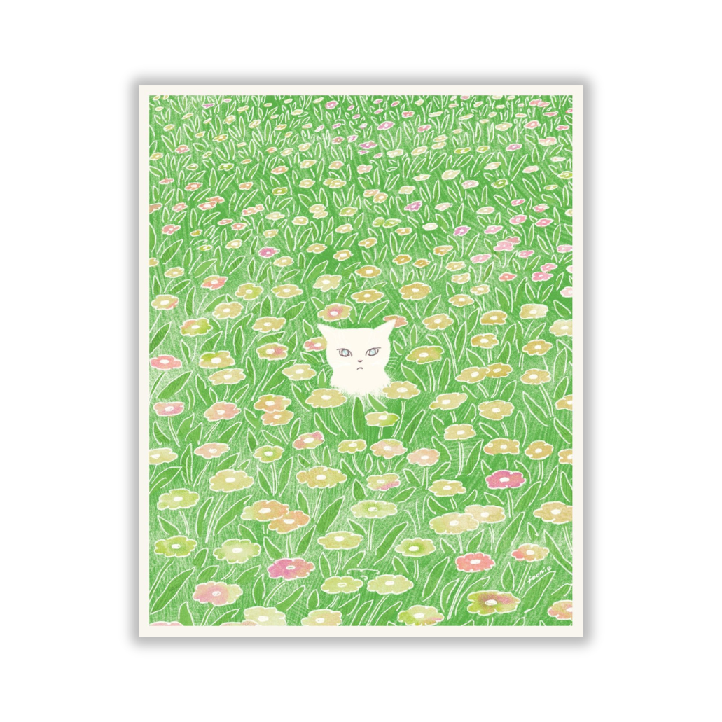 Cat in the Flower Field Print 8x10"