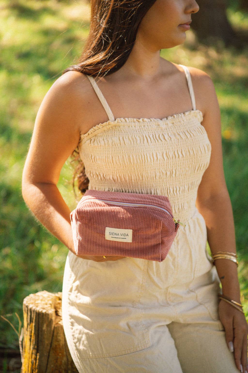 Dusty Rose Corduroy Pouch - Small